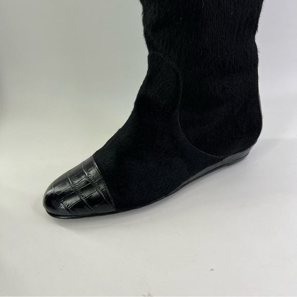 NWT Migliorini Calf Hair Boots Reptile Pattern Lace Up Back 7.5 Black Real Fur - Picture 3 of 12